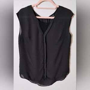 Worthington Petite M Black Blouse Top‎ Sheer Sleeveless Career Workwear